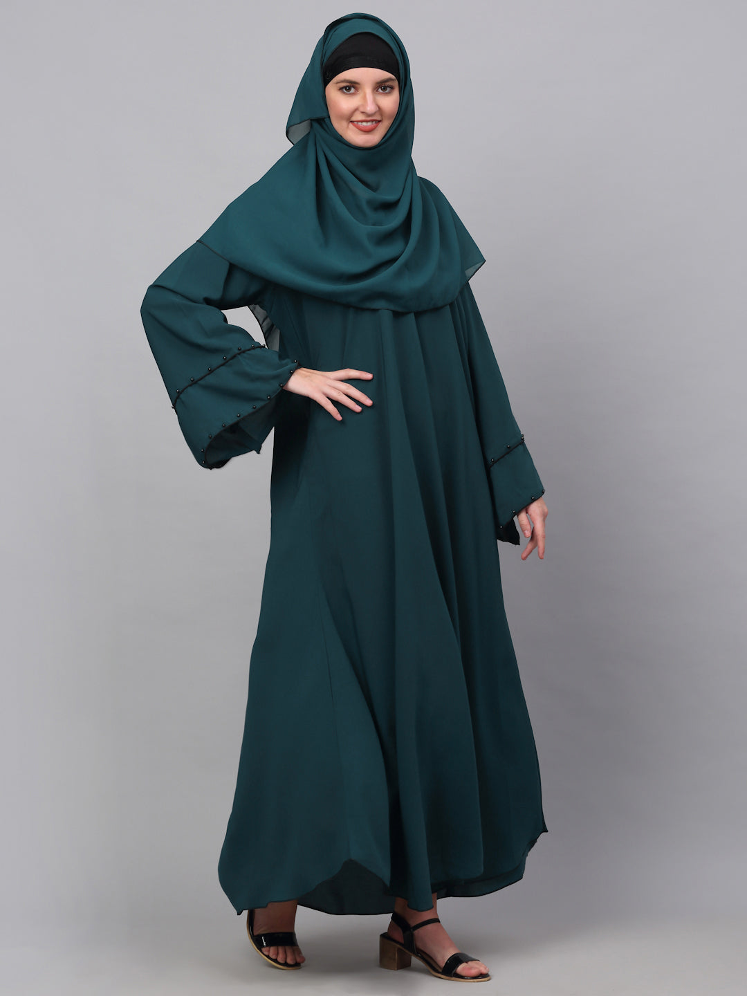 Klotthe Women Turq Embellished Burqa With Scarves