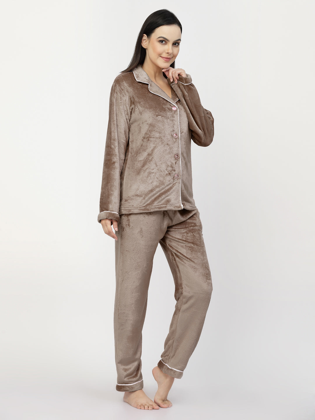 Klotthe Women Brown Solid Woolen Night Suit