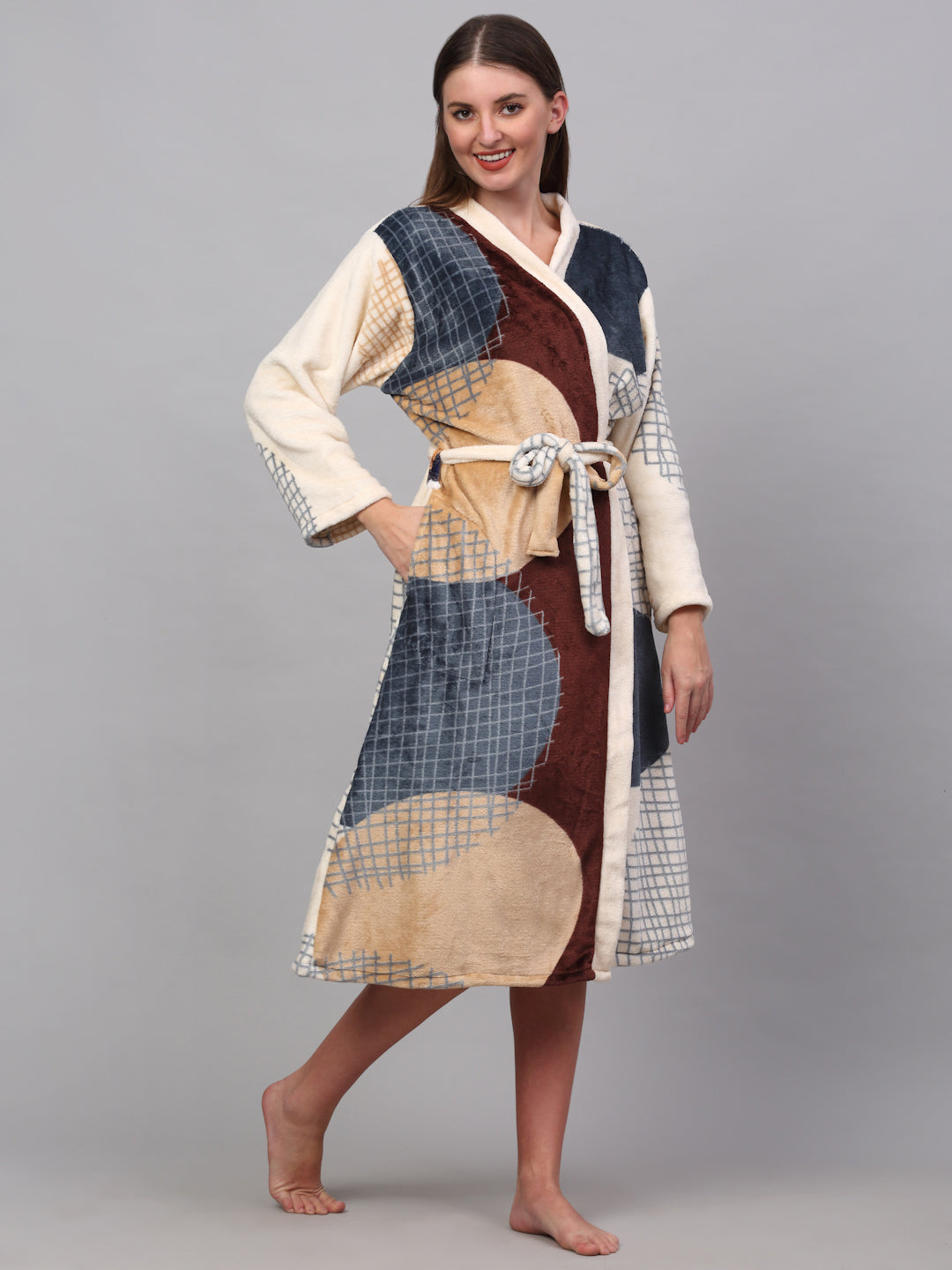 Klotthe Women MultiColor Printed Bath Robe With Belt