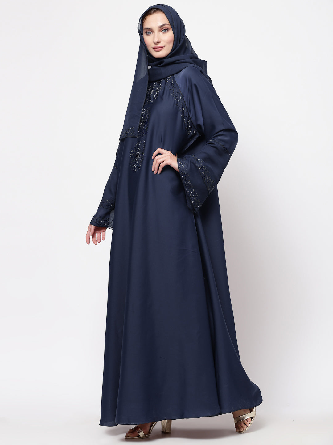 Klotthe Women Blue Embellished Burqa With Scarves