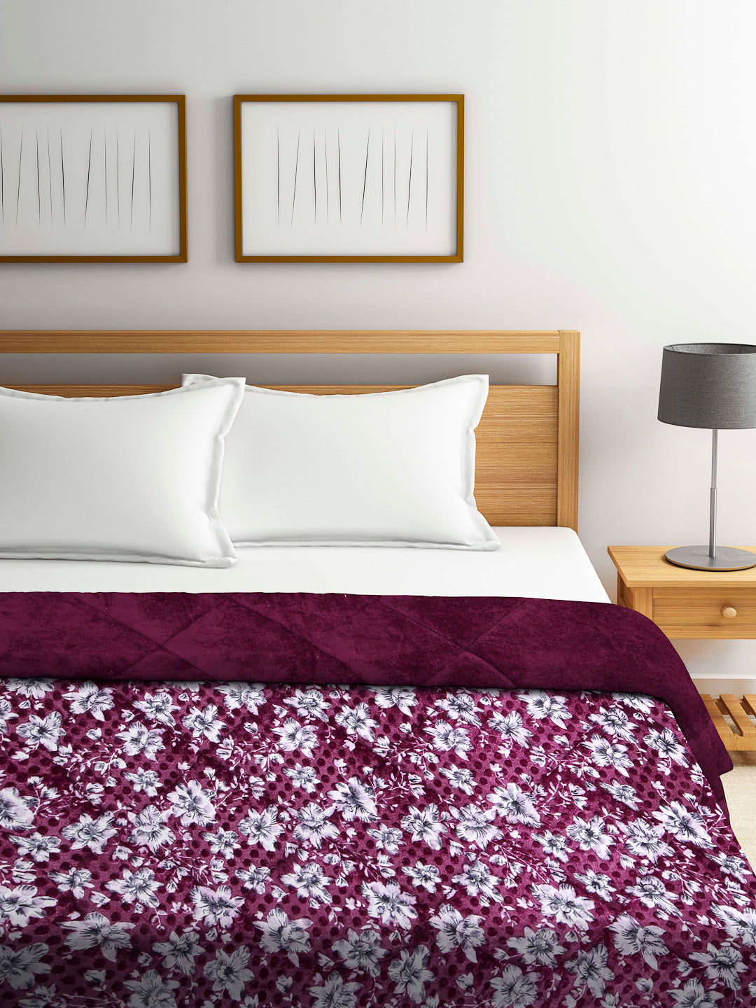 Klotthe Maroon Floral Printed 800 GSM Heavy Winter Double Bed Quilt