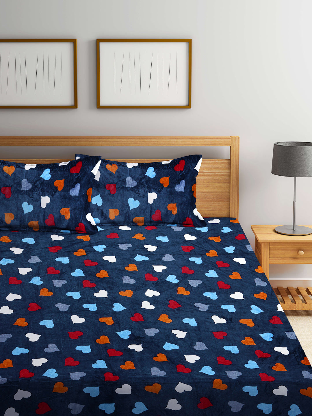Klotthe Multicolor Floral Woolen Double Bed Sheet with 2 Pillow Covers