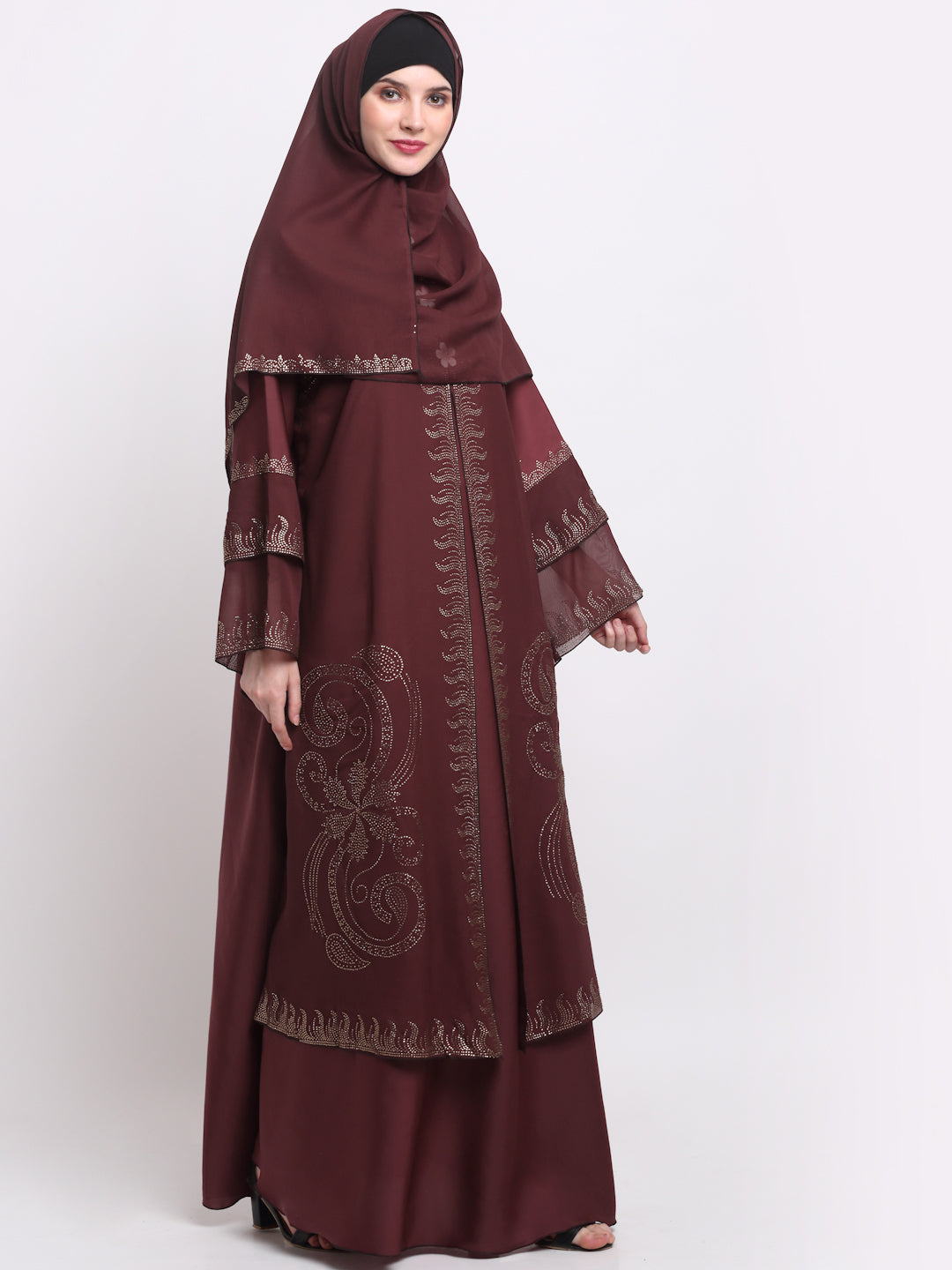 Klotthe Women Maroon Embellished Burqa With Scarves
