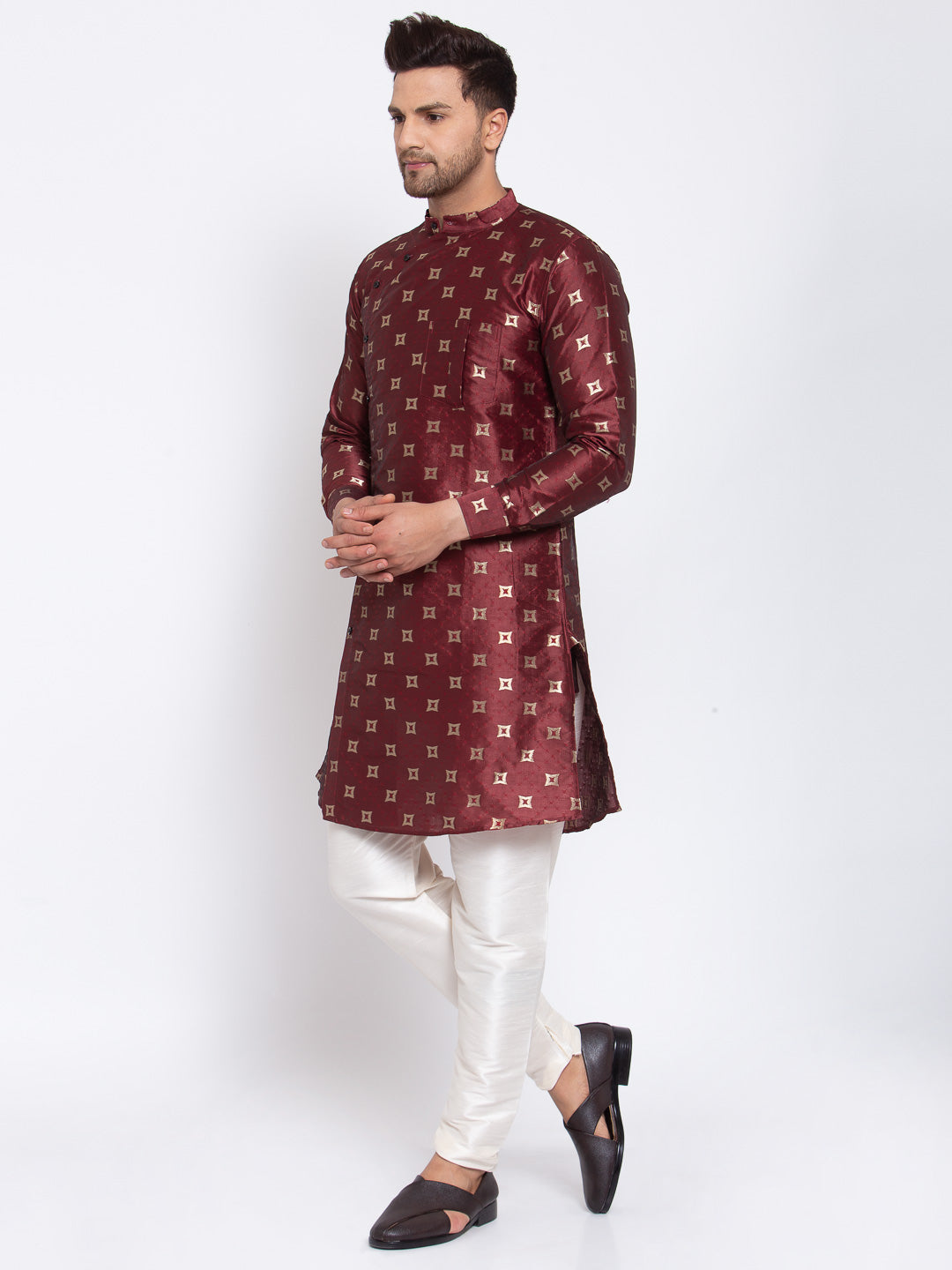 KLOTTHE Maroon Cotton Geometric Kurta