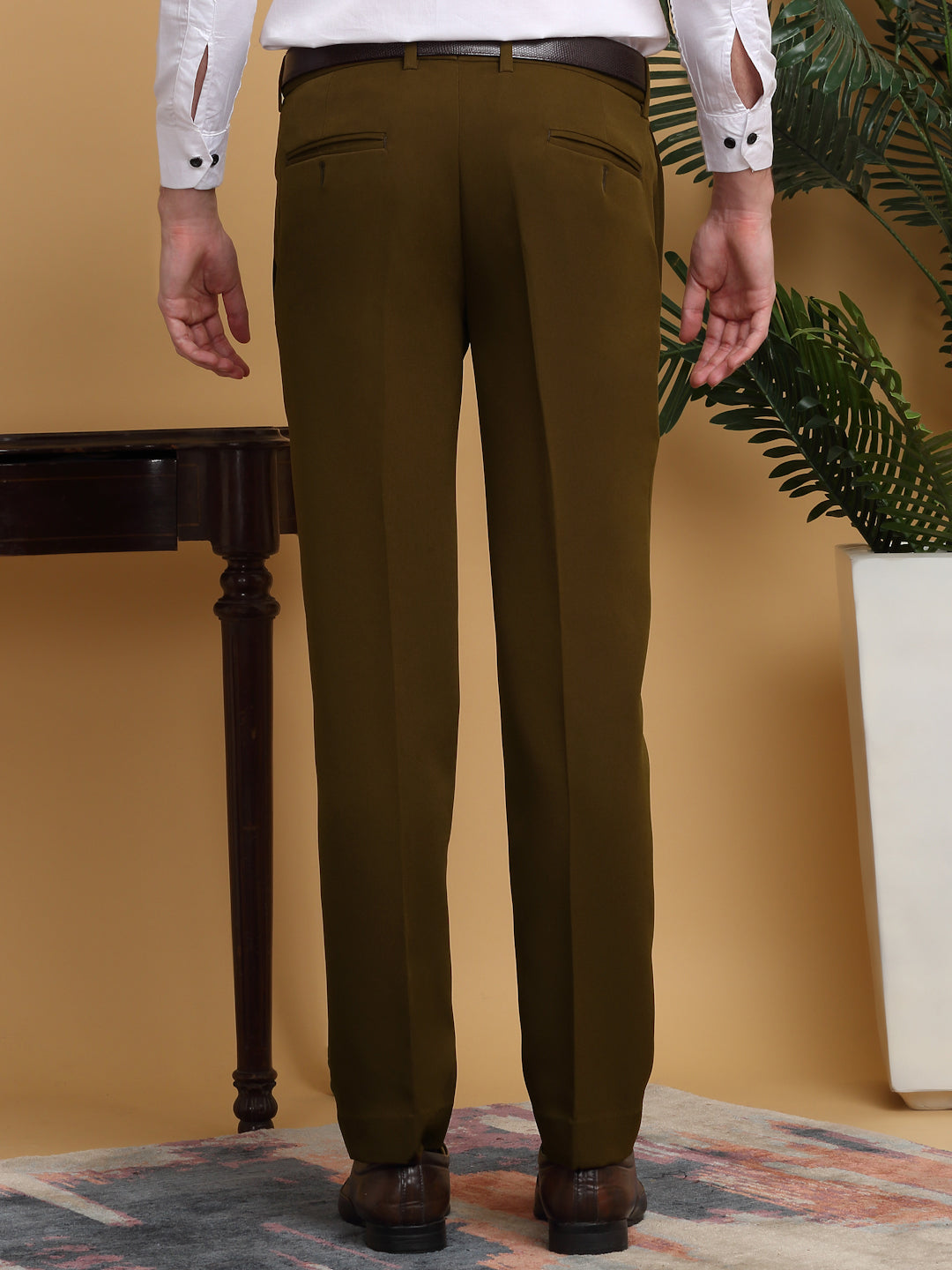 Klotthe Brown Lycra Cotton Elastic Solid Slim Fit Formal Gurkha Pant