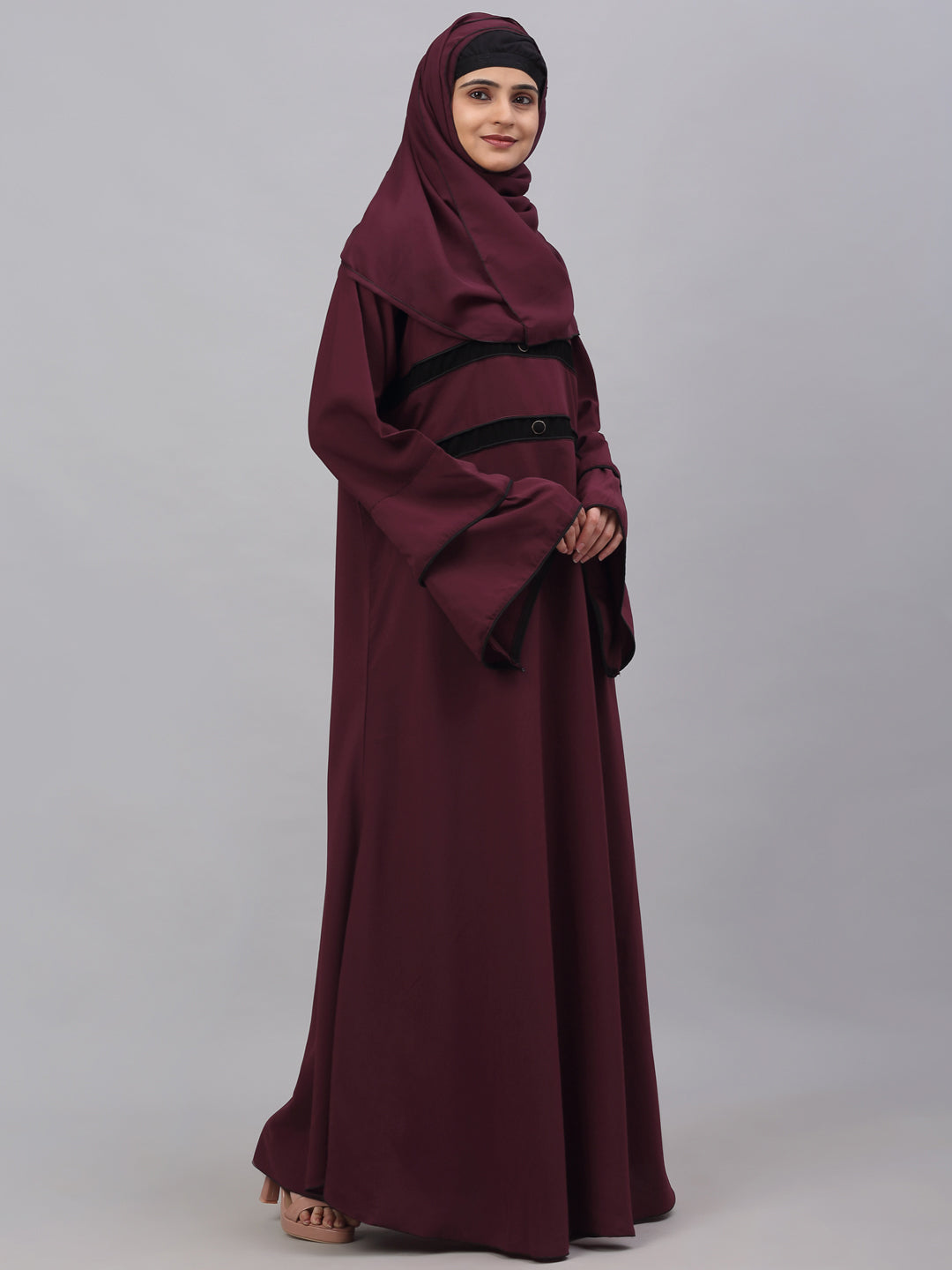 Klotthe Women Maroon Embellished Burqa With Scarves