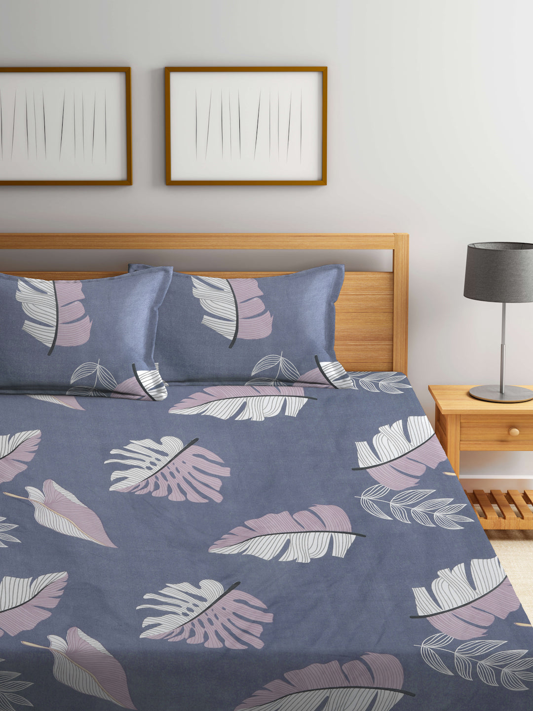 Klotthe Multicolor Floral 300 TC Cotton Blend Fitted Double Bedsheet with 2 Pillow Covers