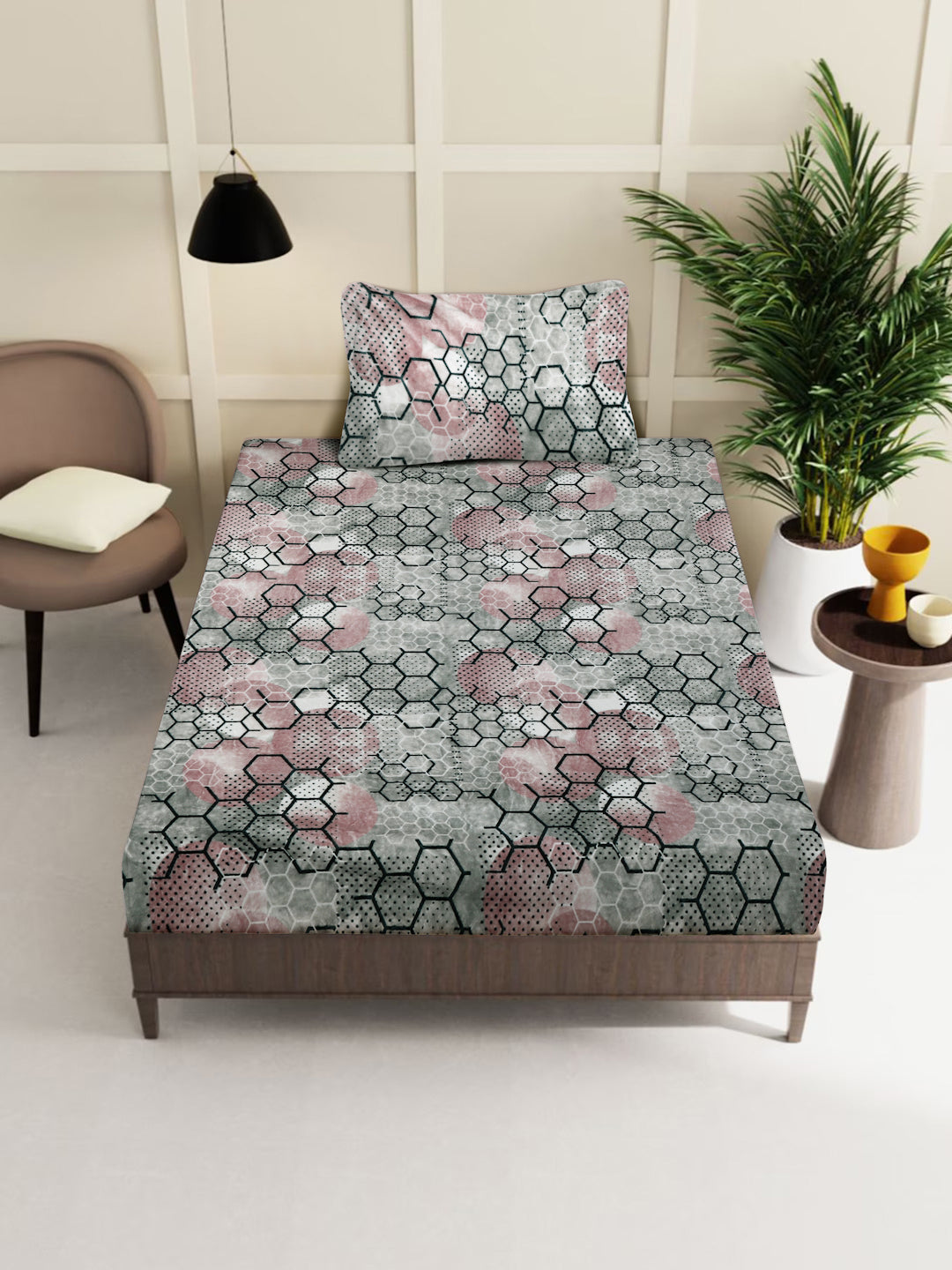 Klotthe Multicolor Geometric Woolen Fitted Single Bed Sheet with Pillow Cover
