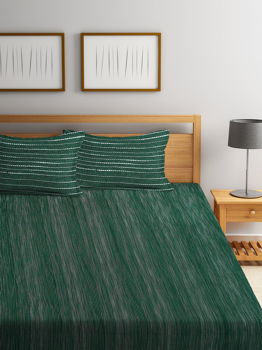 100% Pure Cotton King Size Handwoven Bed Cover with Two Pillow Covers by KLOTTHEĀ® (Green)