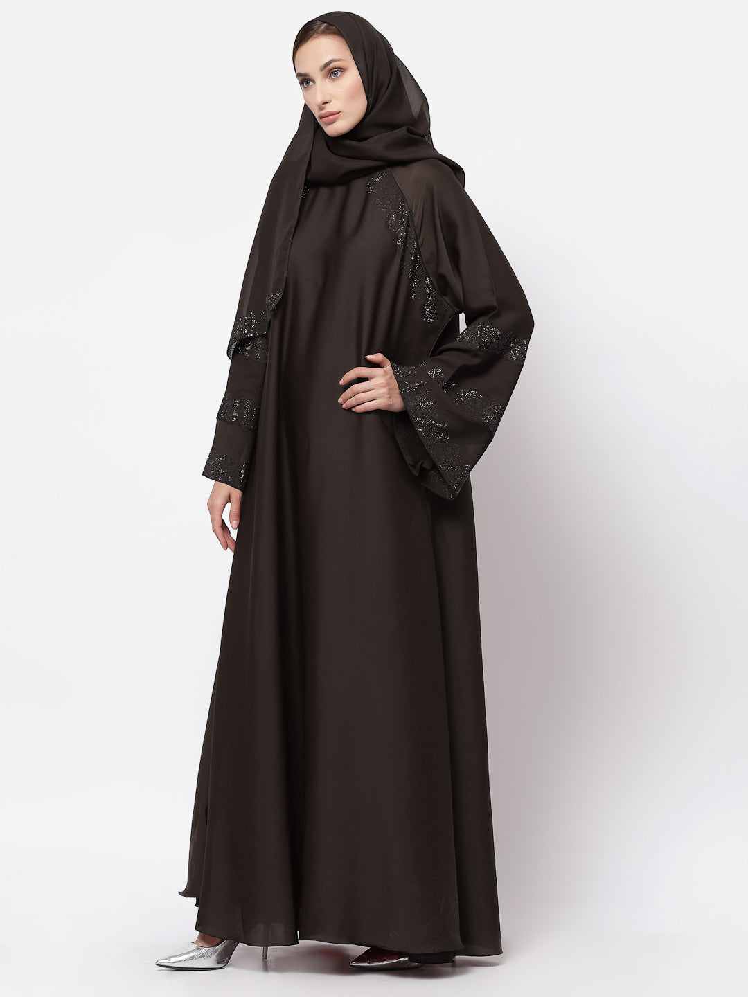 Klotthe Women Brown Embellished Burqa With Scarves