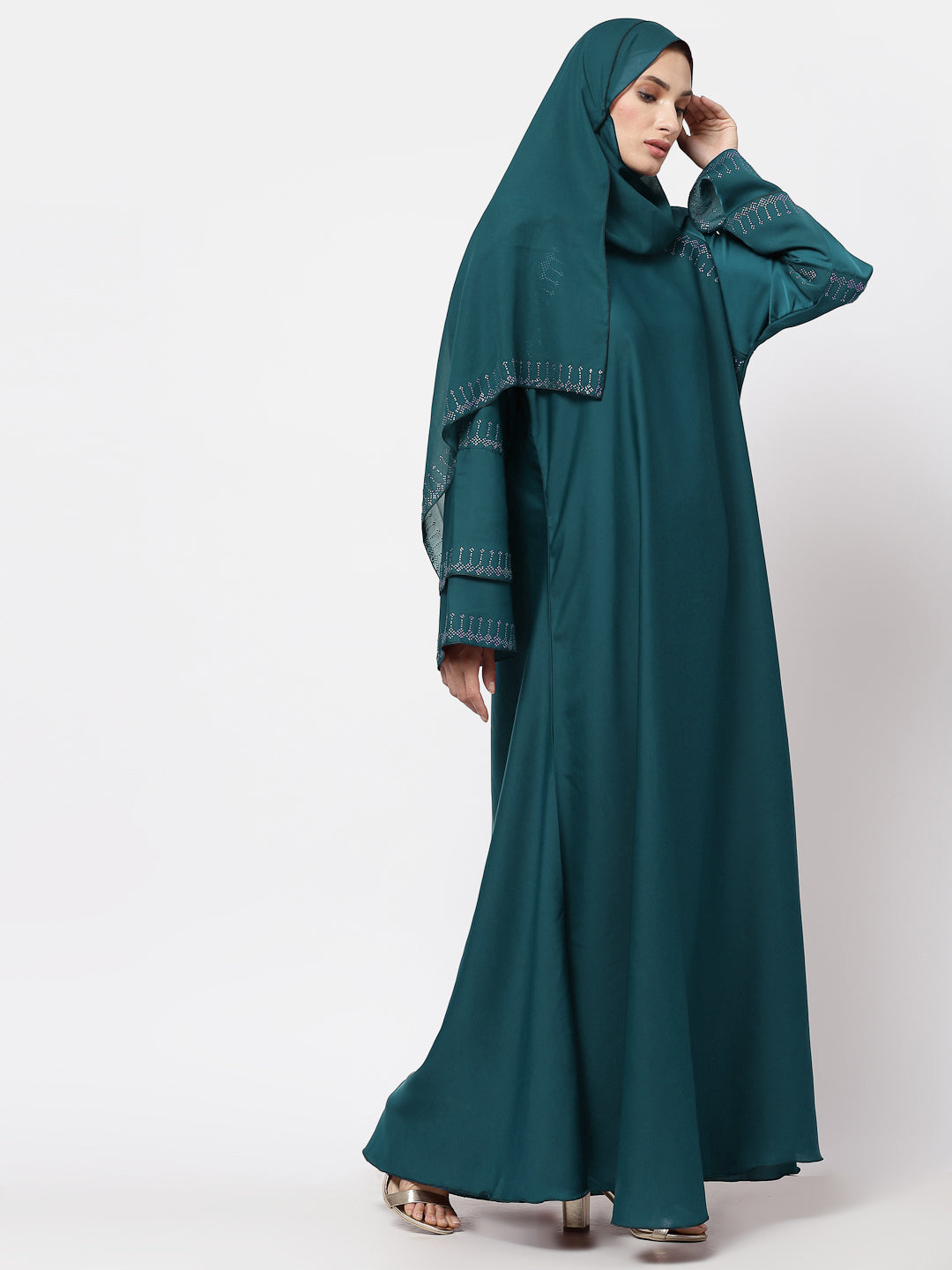 Klotthe Women Turquise Embellished Burqa With Scarves