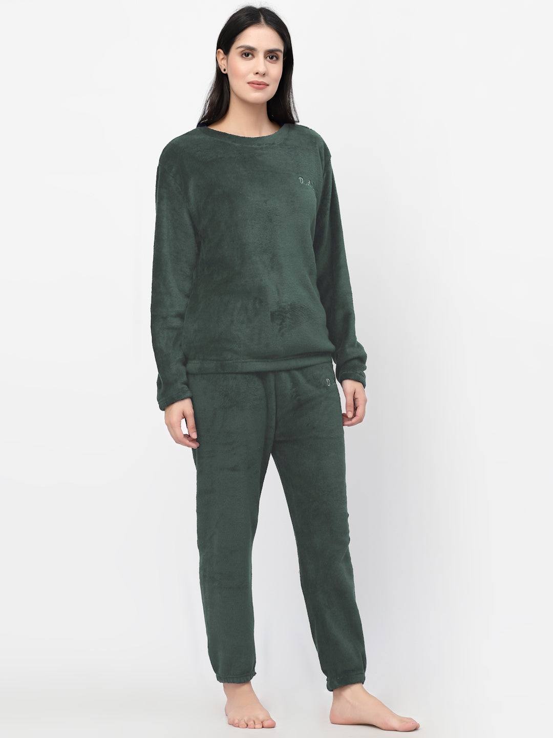 Klotthe Women Green Solid Wool Blend Night Suit