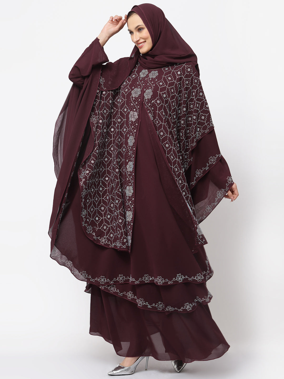 Klotthe Women Maroon Embellished Burqa With Scarves