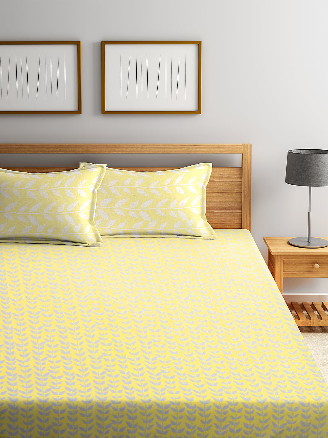 100% Cotton King Size Handwoven Bed Cover with Two Pillow Covers by KLOTTHEĀ® (Yellow)