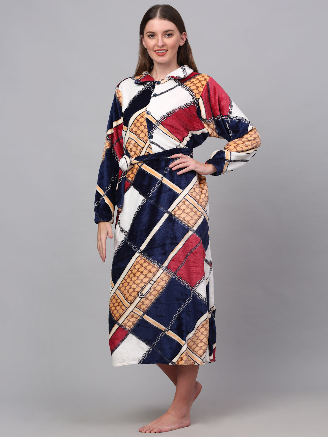 Klotthe Women MultiColor Printed Bath Robe With Belt