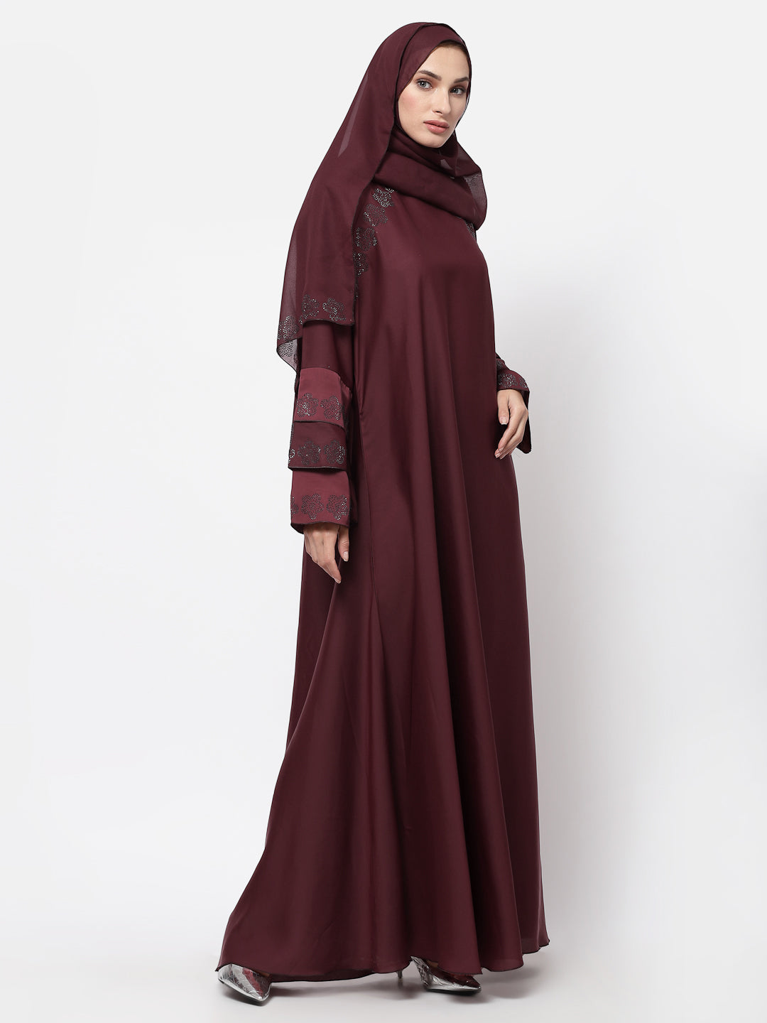 Klotthe Women Maroon Embellished Burqa With Scarves