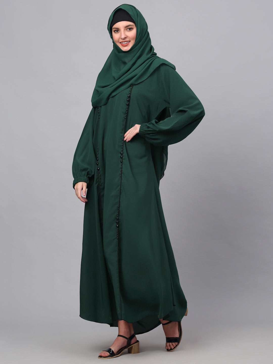 Klotthe Women Green Embellished Burqa With Scarves