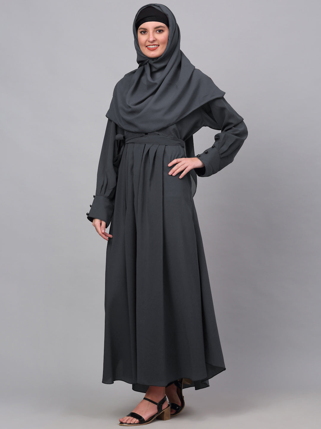 Klotthe Women Grey Embellished Burqa With Scarves