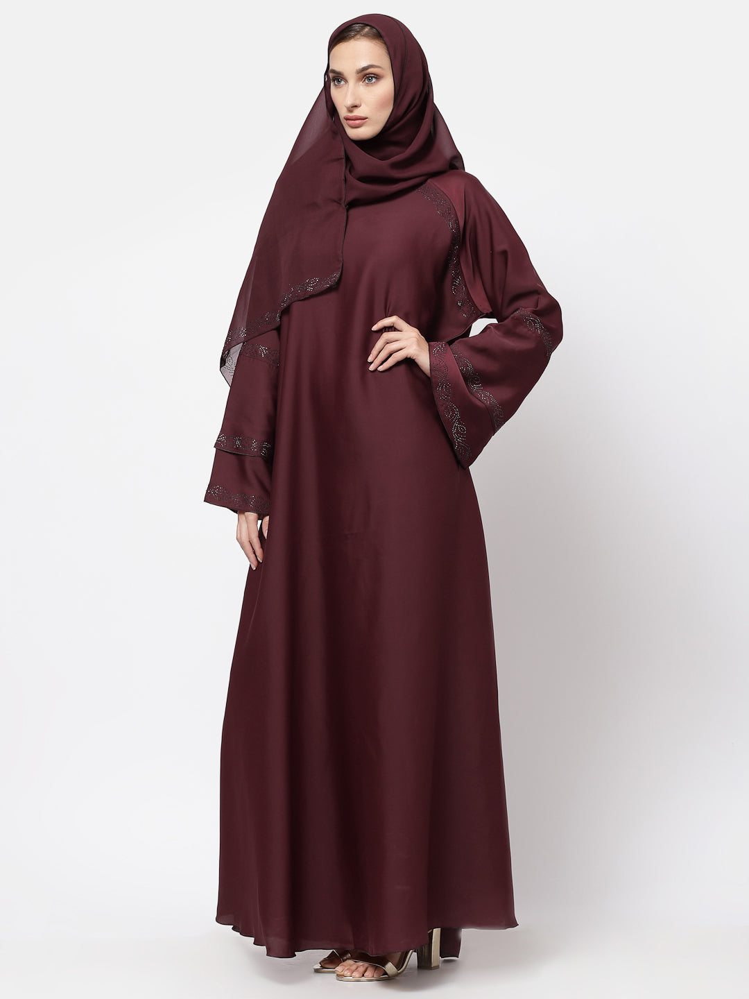 Klotthe Women Maroon Embellished Burqa With Scarves
