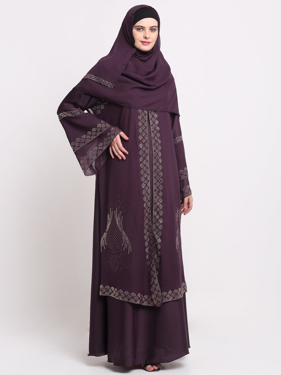 Klotthe Women Purple Solid Burqa With Scarf