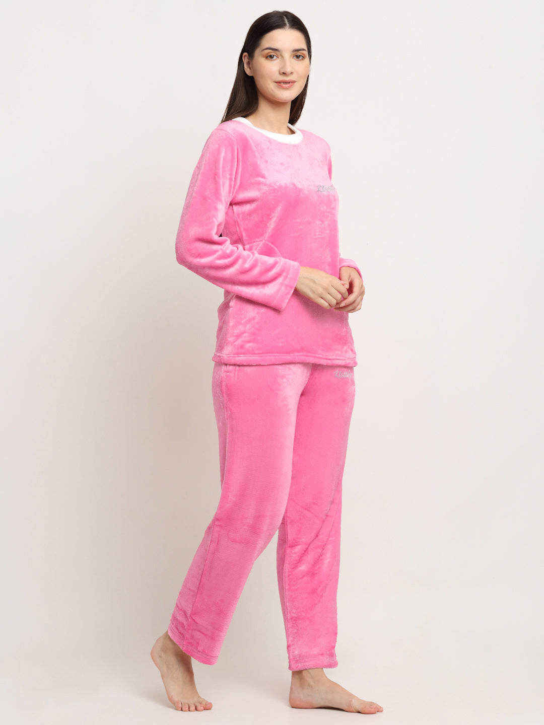 Klotthe Women Light Pink Solid Wool Blend Night Suit