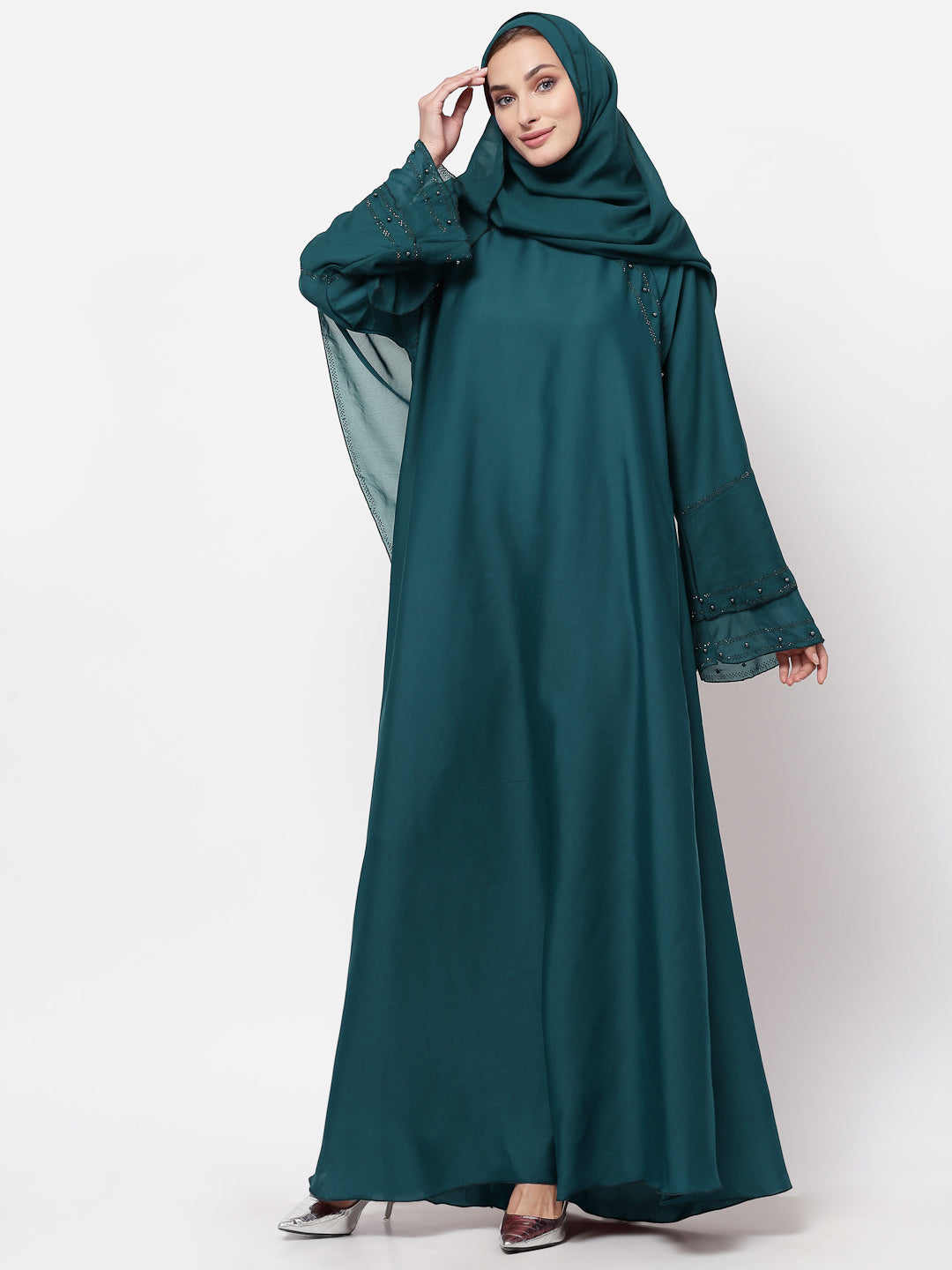 Klotthe Women Turquise Embellished Burqa With Scarves