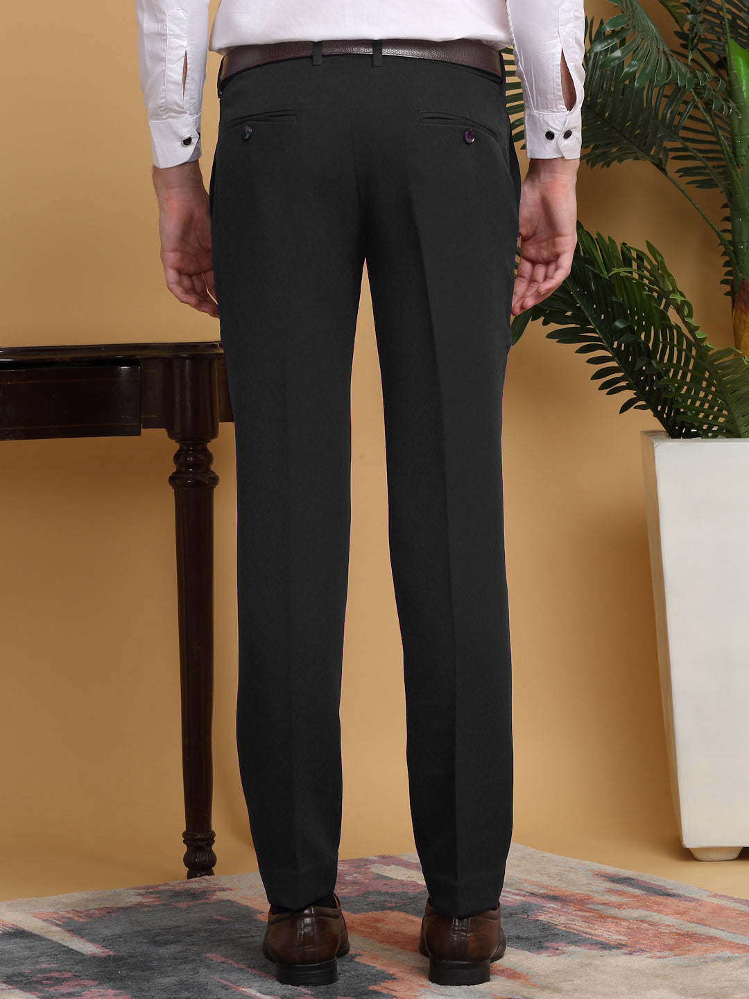 Klotthe Black Lycra Cotton Elastic Solid Slim Fit Formal Gurkha Pant
