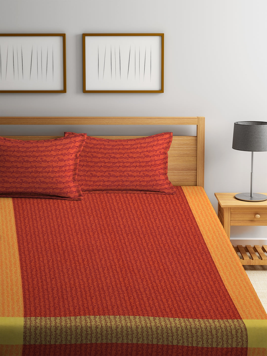 100% Cotton King Size Handwoven Bed Cover with Two Pillow Covers by KLOTTHEĀ® (Red Striped)