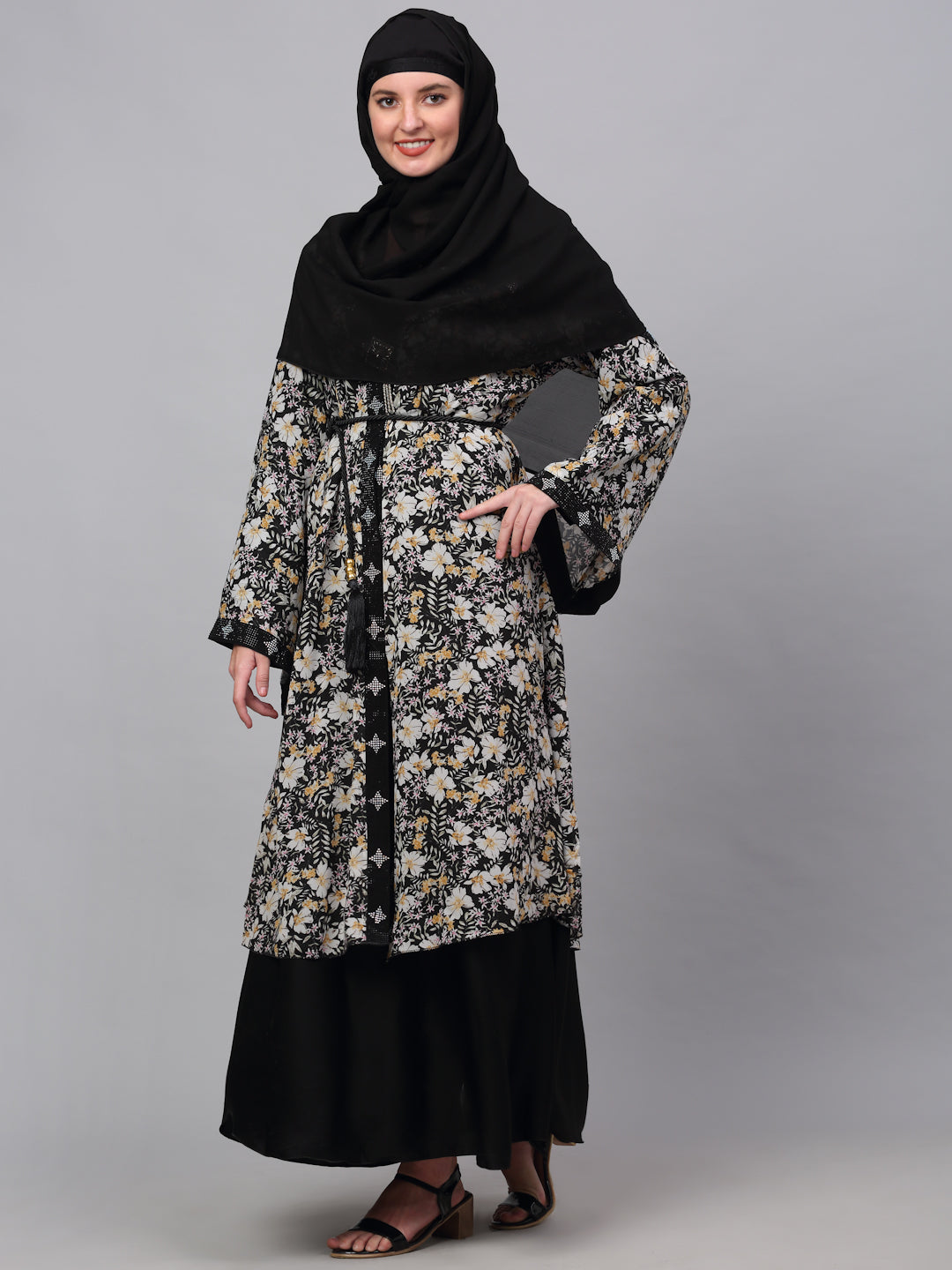 Klotthe Women Multicolor Embellished Burqa With Scarves
