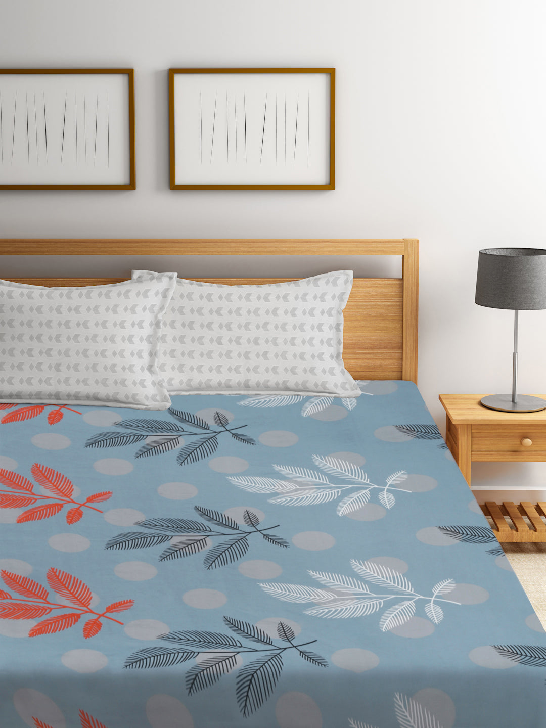 Klotthe Multicolor Floral 300 TC Cotton Blend Fitted Double Bedsheet with 2 Pillow Covers