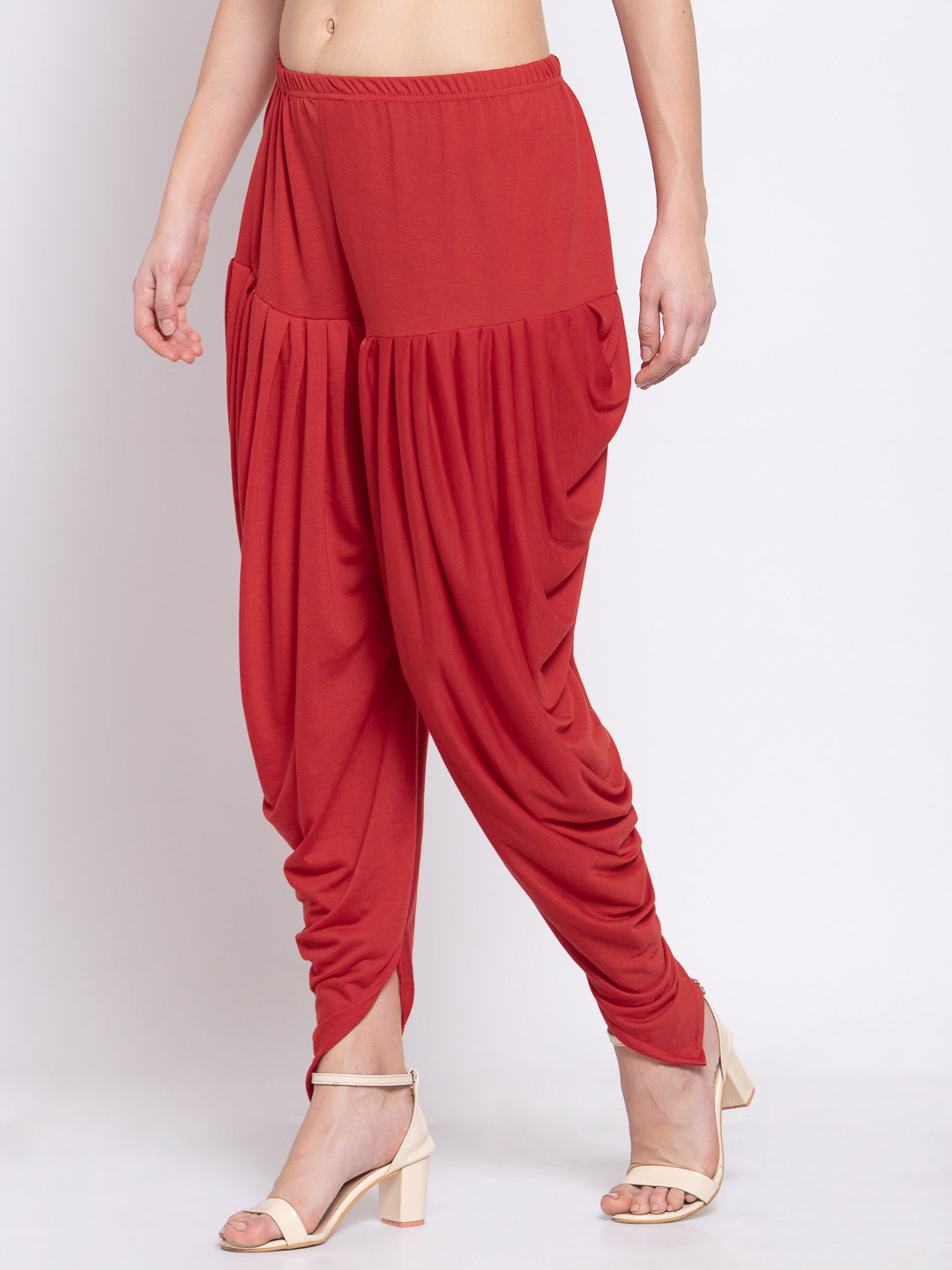 KLOTTHE Red Viscose Rayon Solid Dhoti Salwar