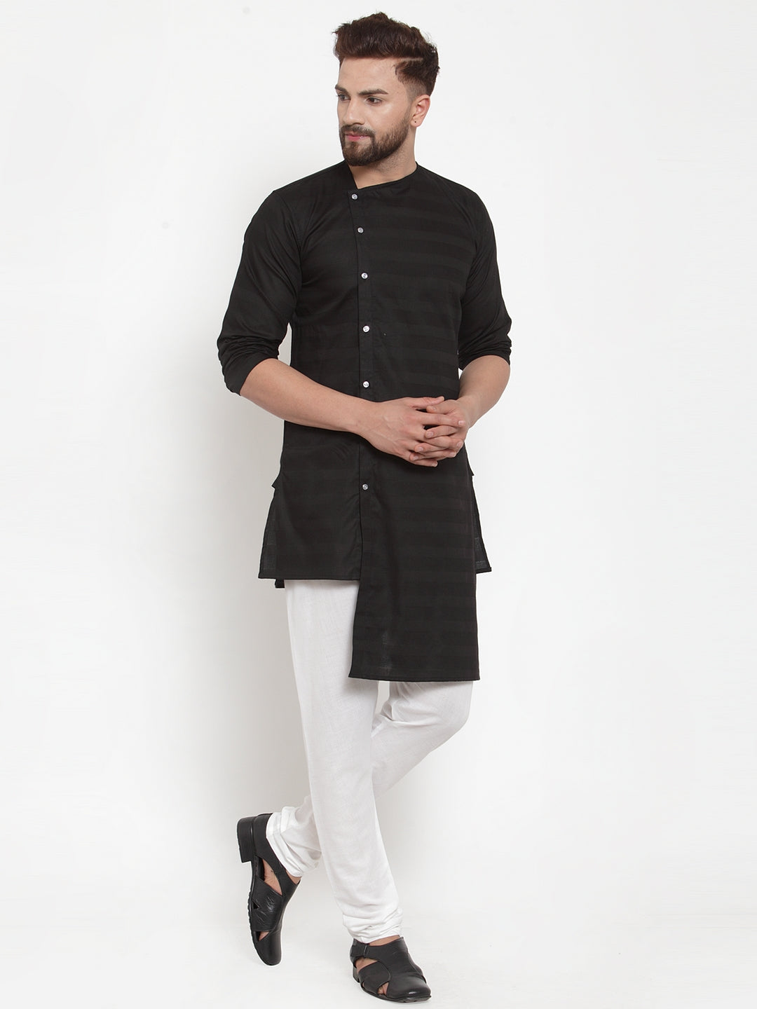Black Cotton Striped Party Kurtas