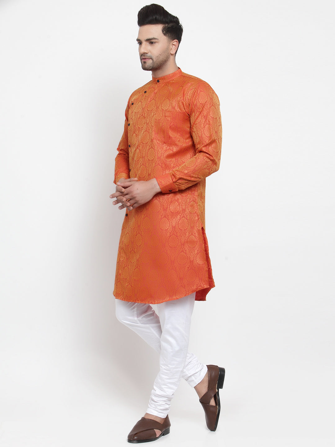 KLOTTHE Orange Viscose Rayon Woven Design Kurtas