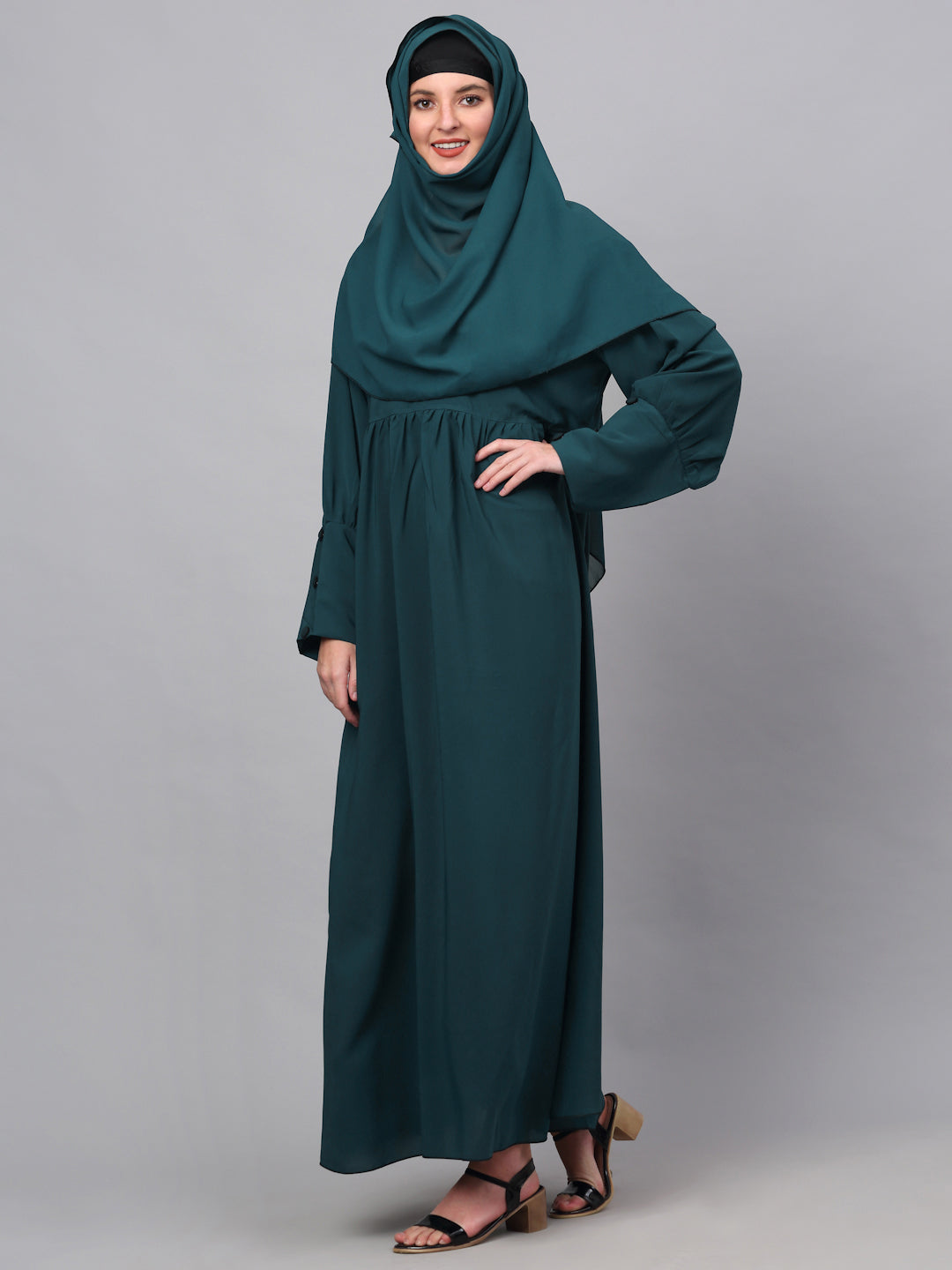 Klotthe Women Turq Embellished Burqa With Scarves