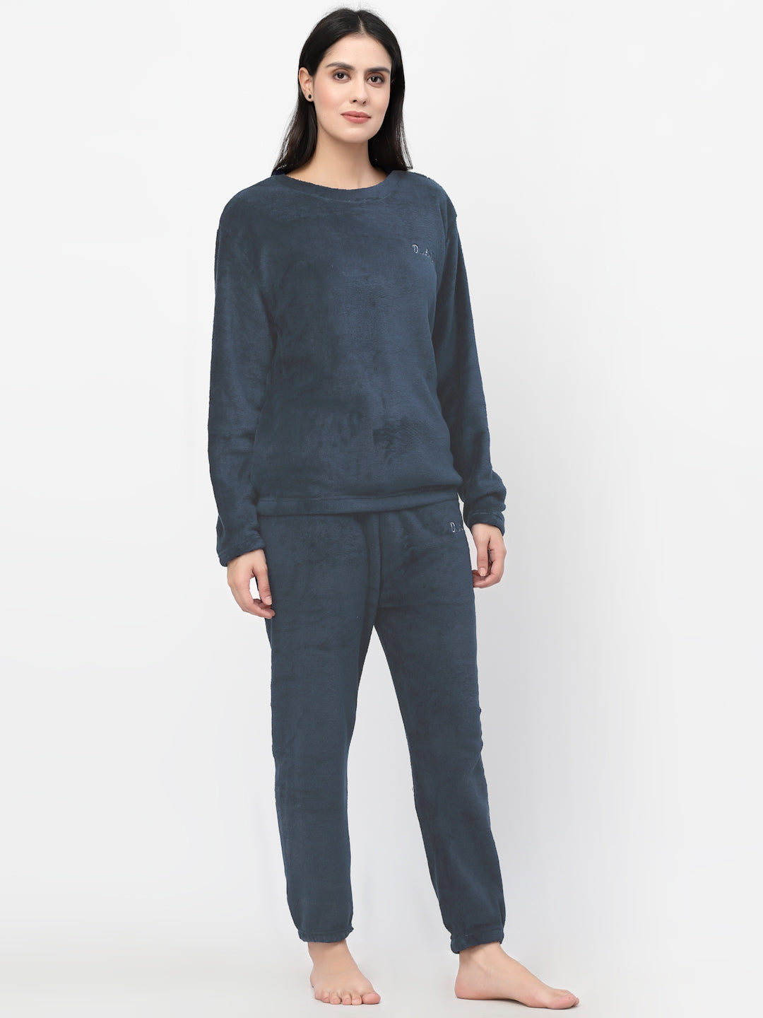 Klotthe Women Blue Solid Wool Blend Night Suit