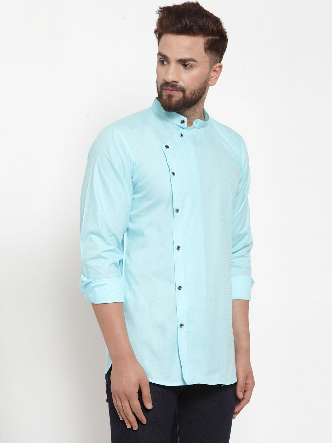 SkyBlue Cotton Silk Embellished Party Kurtas