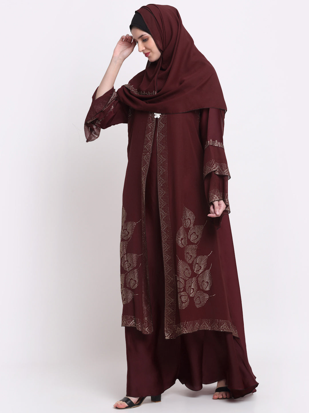 Klotthe Women Maroon Embellished Burqa With Scarves
