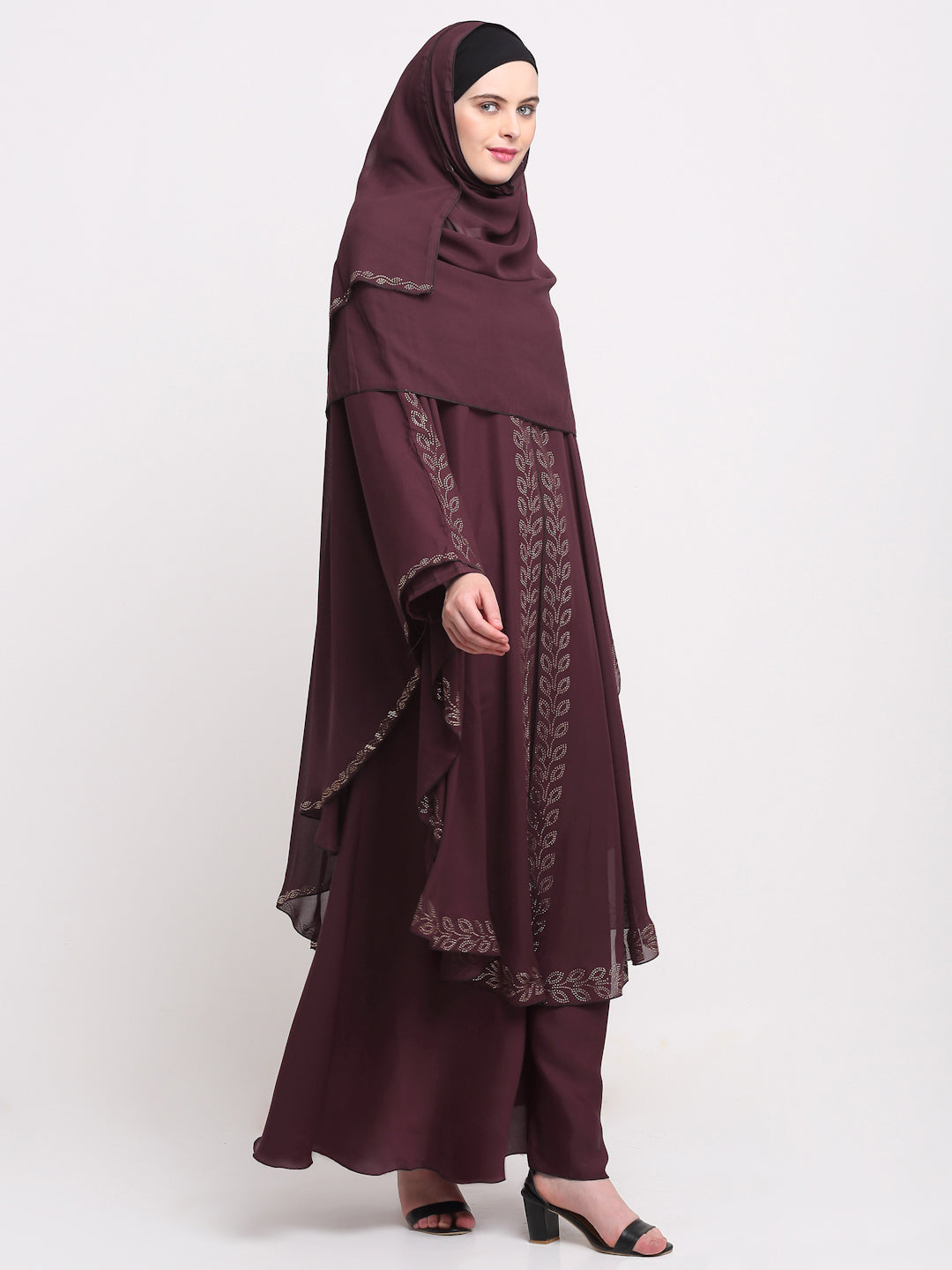 Klotthe Women Maroon Embellished Burqa With Scarves