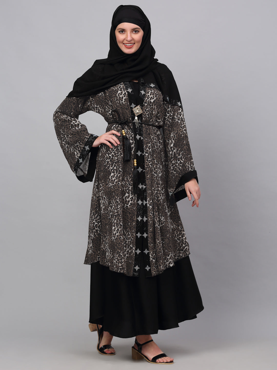 Klotthe Women Multicolor Embellished Burqa With Scarves