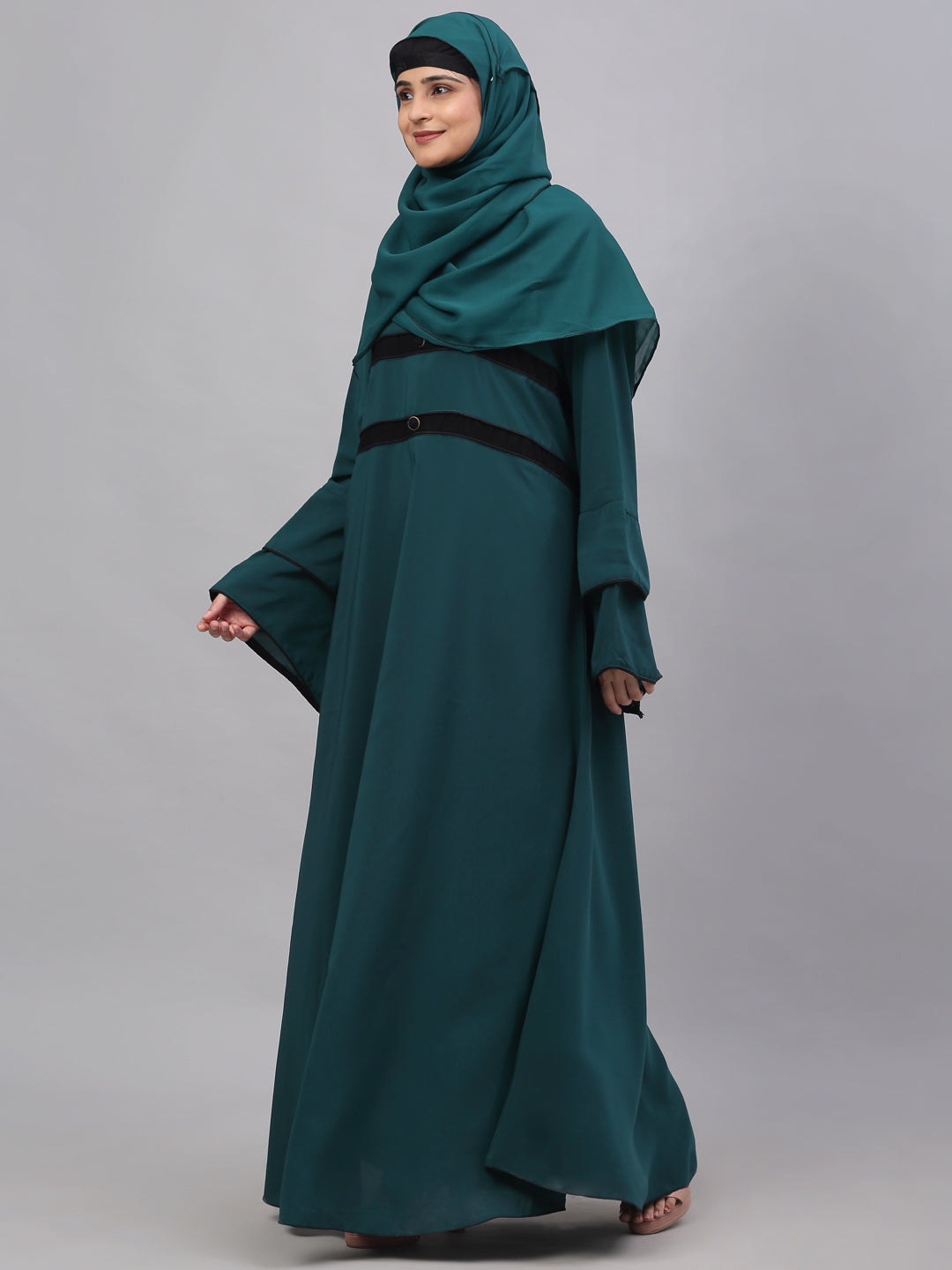 Klotthe Women Turq Embellished Burqa With Scarves