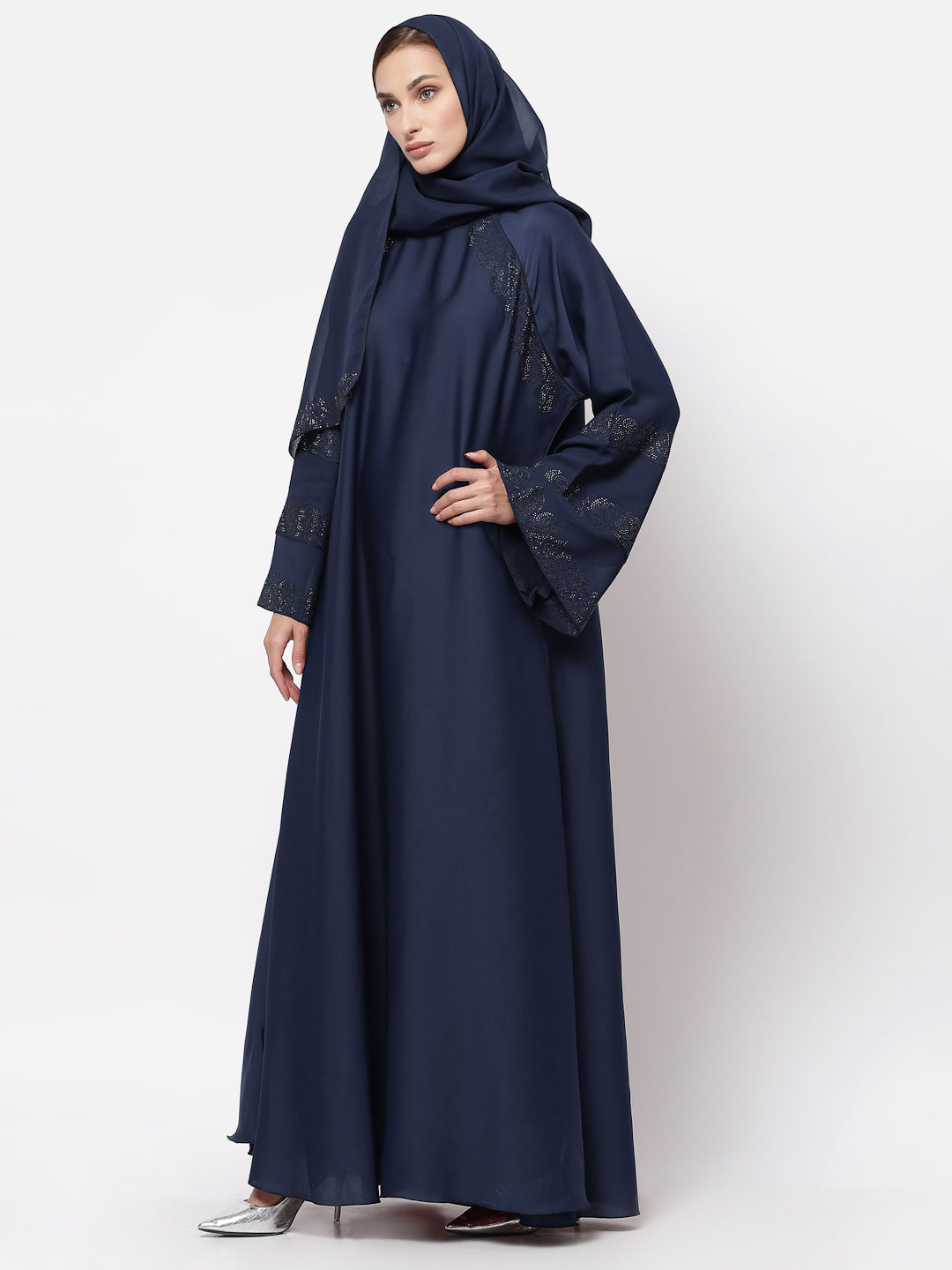 Klotthe Women Blue Embellished Burqa With Scarves