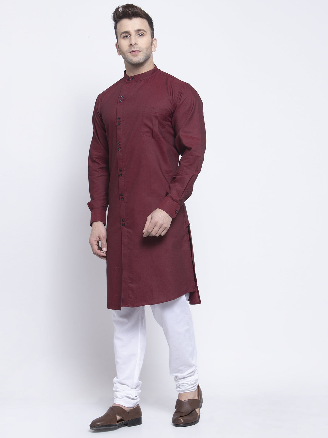 KLOTTHE Maroon Cotton Solid Kurtas