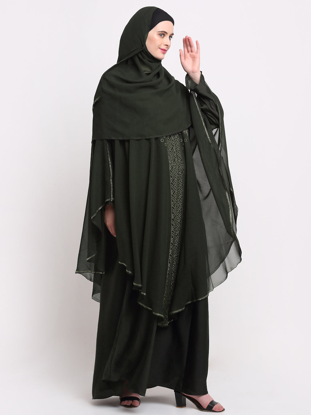 Klotthe Women Green Solid Burqa With Scarf