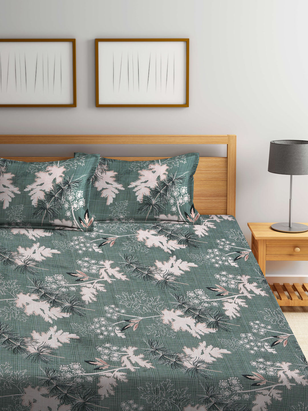 Klotthe Multi Floral 300 TC Cotton Blend Elasticated Double Bedsheet with 2 Pillow Covers