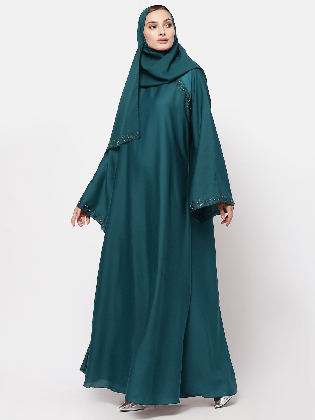 Klotthe Women Turquise Embellished Burqa With Scarves