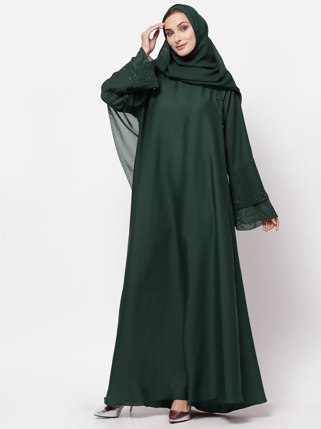 Klotthe Women Green Embellished Burqa With Scarves