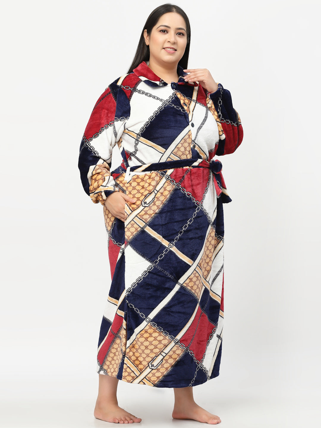 Klotthe Women MultiColor Printed Bath Robe With Belt