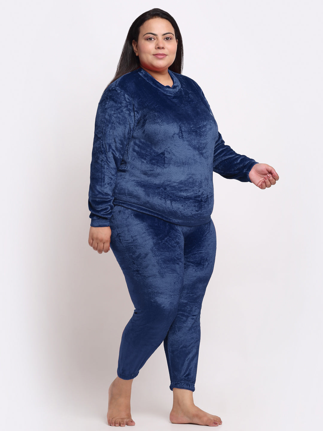 Klotthe Women Blue Solid Wool Blend Night Suit
