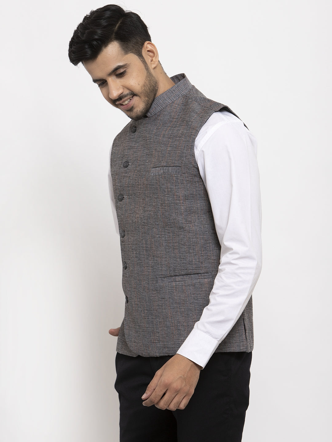 Klotthe Grey Cotton Nehru Jacket
