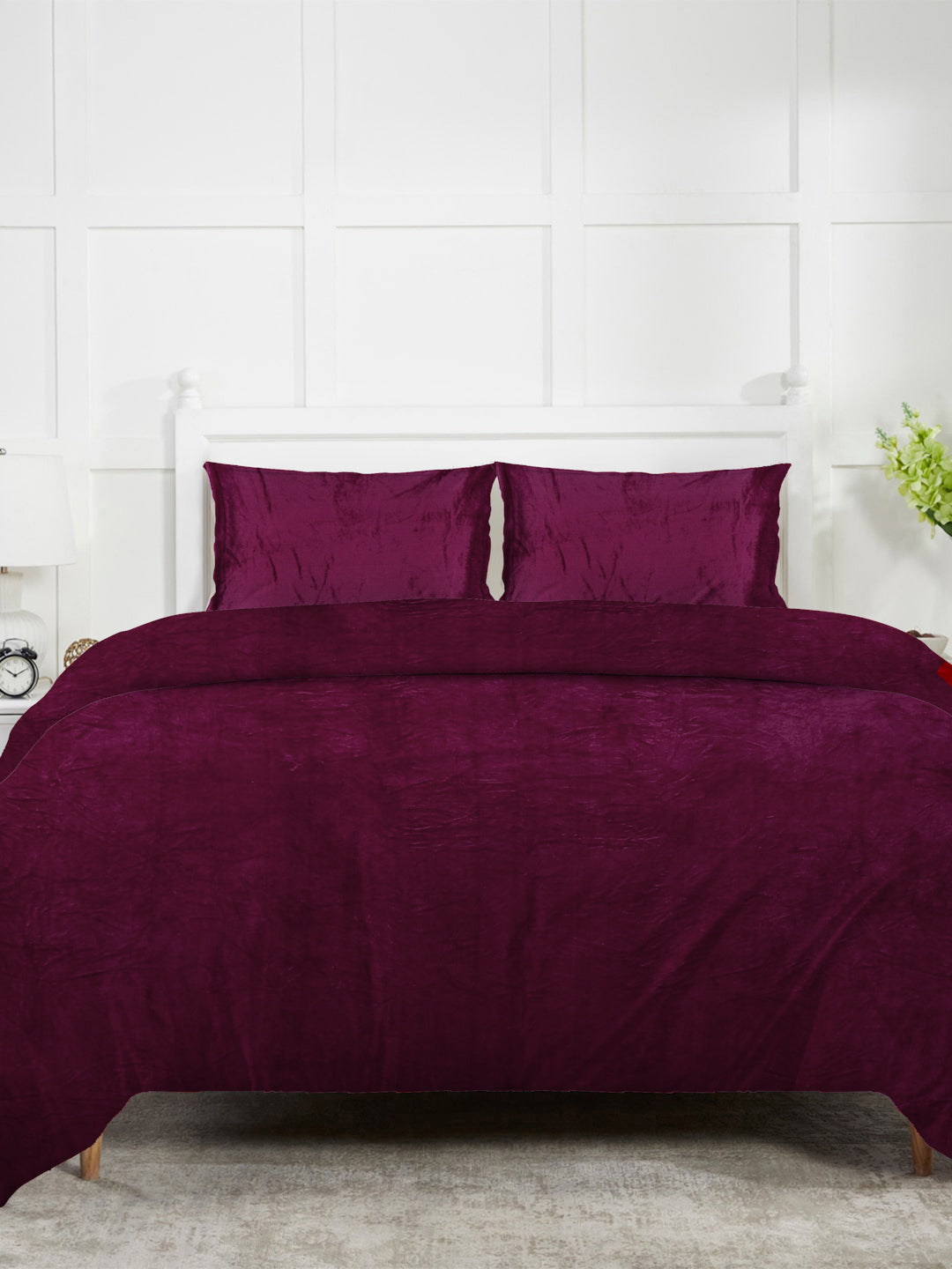 Klotthe Maroon Solid Woolen Mild Winter Double King Bedding Set
